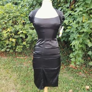 Black Satin Bodycon Wiggledress by Nightway